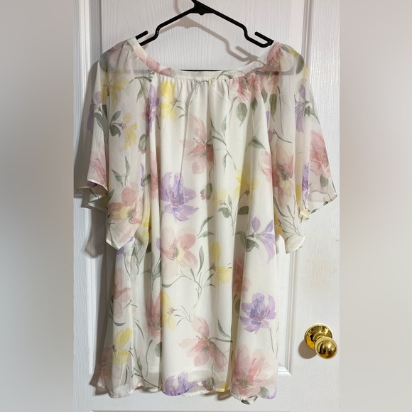 Jules & Leopold Floral Sheer Font Keyhole Tie Inner Liner Short Sleeve Blouse 3X - Picture 6 of 11